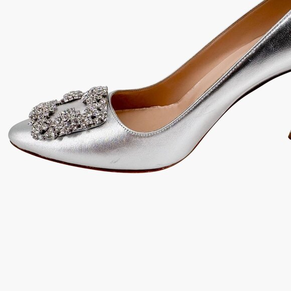 Manolo Blahnik Hangisi Pumps Heels Silver Size 39 US 9 Women Crystal Buckle - Picture 12 of 15
